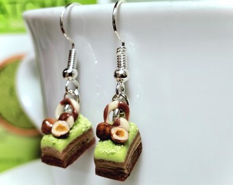 Matcha & Chocolate Mousse Earrings – Kawaii Cookies - Handmade Miniature Dessert Jewelry, Japanese Food - Cold Porcelain
