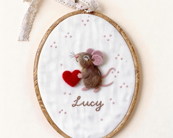 Rato bordado em feltro agulhado personalizado, retrato de rato, presente para o Dia dos Namorados.