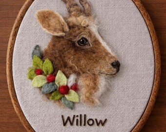 Retrato personalizado de animal de estimação em feltro, cabra bordada, memorial personalizado para animais de estimação