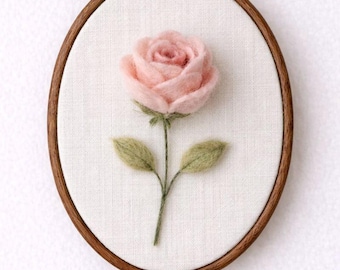 Bastidor de bordado de rosa em feltro agulhado, decoração floral para parede.