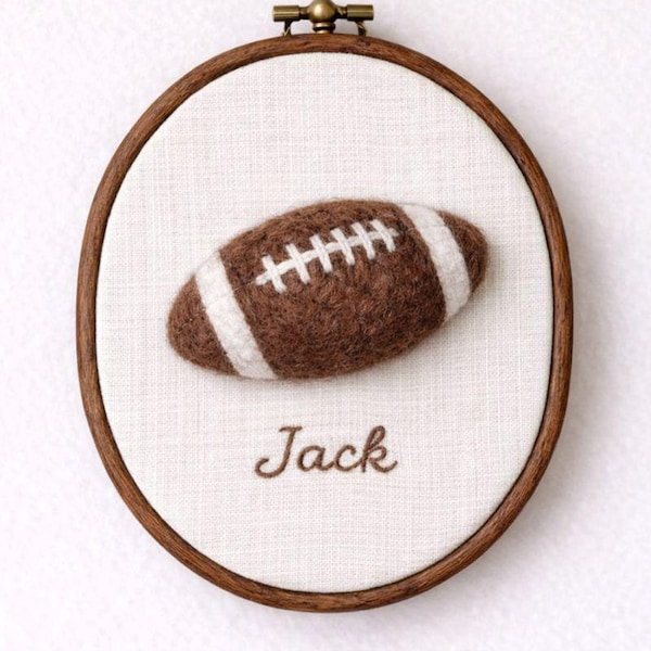 Personalized Needle Felted Football Embroidery Hoop, Custom Name Boys Room Decor