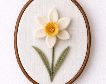 Needle Felted Daffodil Embroidery Hoop Art, Floral Wall Hanging