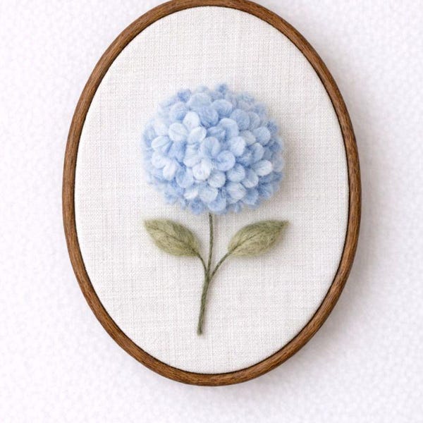 Handmade Needle Felted Hydrangea Hoop Art, Floral Wall Decor