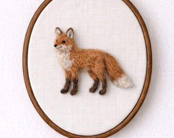 Retrato de raposa bordado em feltro agulhado personalizado - Presente perfeito para o Dia dos Namorados.