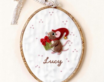 Retrato de esquilo bordado com rosa em feltro agulhado personalizado - Presente perfeito para o Dia dos Namorados.