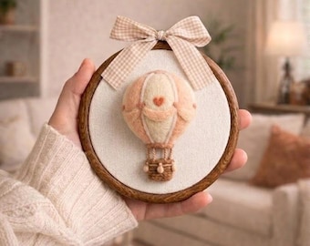 Bordado de balão de ar quente em feltro agulhado, decoração de parede artesanal para quarto de bebê.