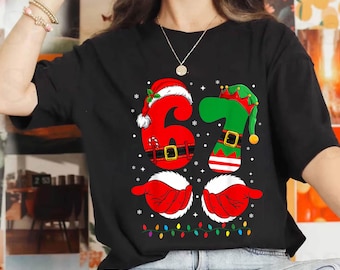 Natal 67 PNG 6 7 Png Mãos de Papai Noel Engraçadas Geração Z Alfa Gíria Meme de Natal Números de Férias Legal Sublimação Download Digital Dtf Menino Menina