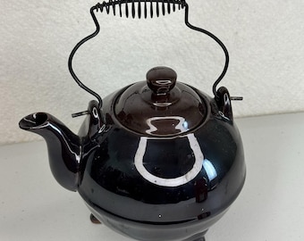 Japans bruin rood aardewerk aardewerk aardewerk theepot draad spiraal handvat 3 voet
