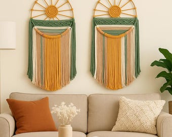 Atrapasueños de macramé para colgar en la pared: Decoración bohemia con amanecer y atardecer L01