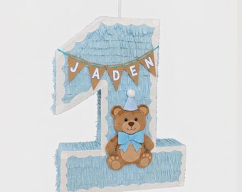 Custom Teddy Bear Number 1 Piñata | Personalized Birthday Decoration