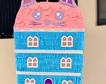 Rosa Puppenhaus Katze Thema Piñata | Geburtstags-Feier-Dekoration