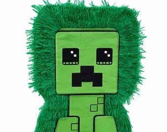 Grüne Pixelmonster-Piñata | Gamer Geburtstagsparty Dekoration, Block Gebäude Thema Favor