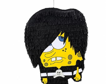 Gelbes quadratisches Emo Zeichen Piñata | Cartoon-Geburtstagsfeierdekoration, alternatives Thema Favor