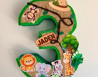Safari Number Piñata - Dschungeltiere, personalisierte Geburtstagsdekoration
