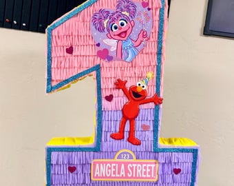 Pink & Fliederfarbene Fee Friends Zahl Piñata | Personalisierte Elmo Street Geburtstagsparty Dekoration, Benutzerdefinierte Name Feier Gunst