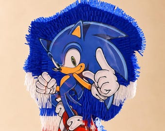 Sonic Inspirierte Igel Piñata, handgemachte Geburtstagsfeierdekoration, Racing Theme Favor