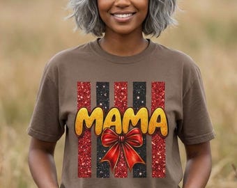 Mama Shirt Spring Summer, Cute Mom Shirt Bow, Mothers Day Gift Shirt, Retro Mama Tee, Colorful Mom Shirt, Trendy Mama Shirt