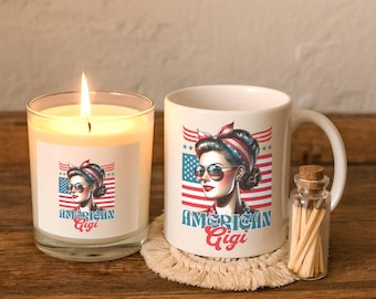 American Gigi Gift Set, Patriotic Grandma Gift, Gigi Mug and Candle Set, Mothers Day Gigi Gift, 4th of July Grandma Gift, Gift for Gigi
