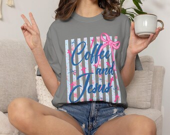 Christian Coffee Shirt Women Cute Faith Jesus Tee