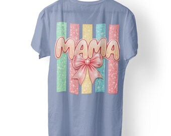 Mama Shirt Spring Summer, Cute Mom Shirt Bow, Mothers Day Gift Shirt, Retro Mama Tee, Colorful Mom Shirt, Trendy Mama Shirt