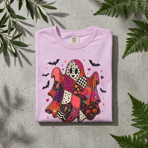 Patchwork Ghost Halloween Shirt, Groovy Halloween Tee, Retro Ghost Shirt, Colorful Spooky Season Tee, Cute Halloween Graphic Shirt
