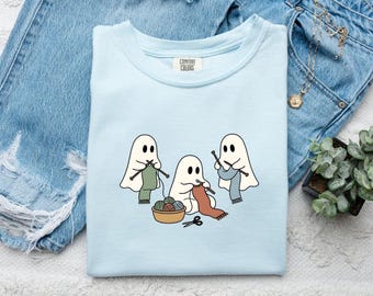 Maglietta a maglia fantasma, regalo di Halloween, maglietta carina da donna, maglietta con spettro, maglietta spettrale per fan di Halloween, maglietta inquietante, maglia grafica minimalista, filato