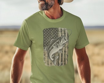 Bass Fishing Shirt Patriotic Fish Tee American Flag Gift