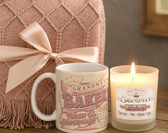 Grandma Gift Set, Grandma Mug and Candle, Grandma Bakery Gift, Gift for Grandma, Grandmother Gift Box, Birthday Gift for Grandma
