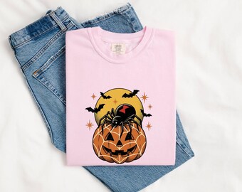 Maglietta ragno zucca Halloween regalo spettrale donna maglietta vintage zucca fan horror maglietta grunge grafica inquietante maglietta pipistrelli retrò