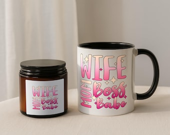 Wife Gift Set, Wife Mug and Candle Set, Boss Babe Wife Gift, Funny Wife Gift, Gift for Wife, Anniversary Gift for Wife, Mothers Day Gift