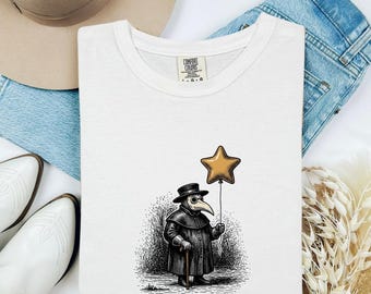 Maglietta Dottore della Peste Halloween Regalo Sinistro Donna Maglietta Disegnata a Mano Dottore T-Shirt Horror Fan Uomo Barbuto Grafica Oscura Macabra Stella Palloncino