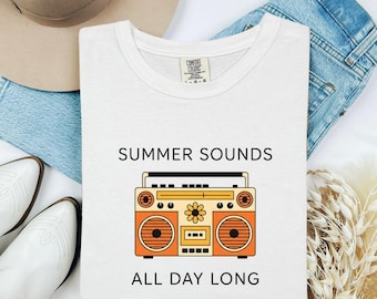 Maglietta Boombox classica, regalo audio estivo da donna, maglietta con cartoni animati, maglietta Boombox per appassionati di musica, maglietta con cartoni animati, grafica audio, maglietta retrò Bloom