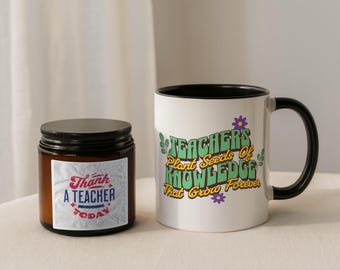 Teacher Gift Set, Teacher Appreciation Gift, Teacher Mug and Candle Set, End of Year Teacher Gift, Thank You Teacher Gift, Back to School
