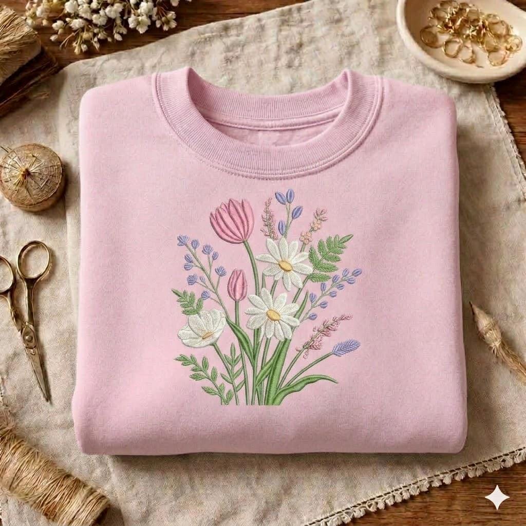 Tulip Daisy Wildflower Bouquet Embroidery Design, Floral Spring Machine ...