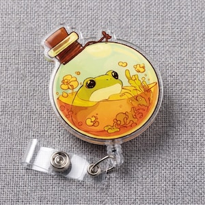 Cute Frog Potion Bottle Badge Reel Magic Potion Retractable ID Holder Witchy Cottagecore Nurse Badge Clip Gift
