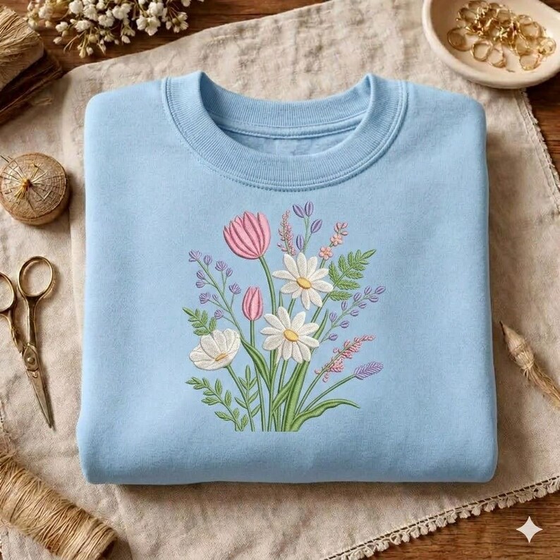 Tulip Daisy Wildflower Bouquet Embroidery Design, Floral Spring Machine ...