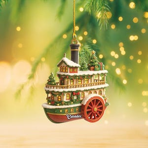 Personalized Steamboat Christmas Ornament, Christmas Tree Hanging Decor