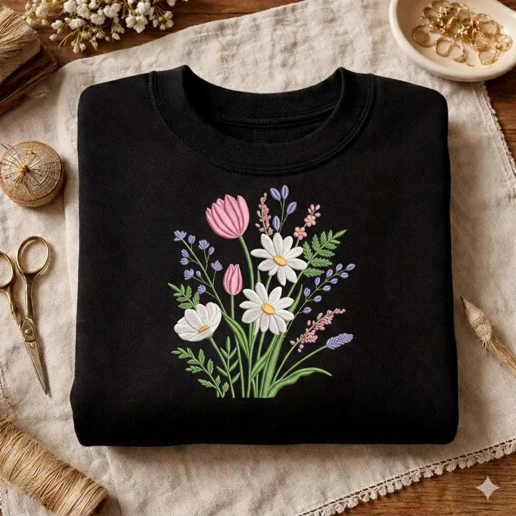 Tulip Daisy Wildflower Bouquet Embroidery Design, Floral Spring Machine ...