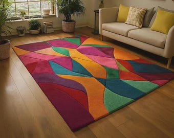 Alfombra abstracta tejida a mano: una alfombra moderna y vibrante