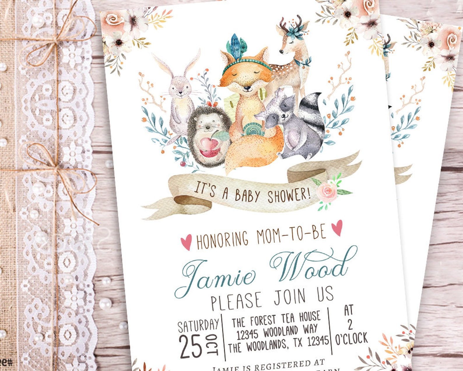 Woodland Baby Shower Invitationanimal Baby Shower Etsy