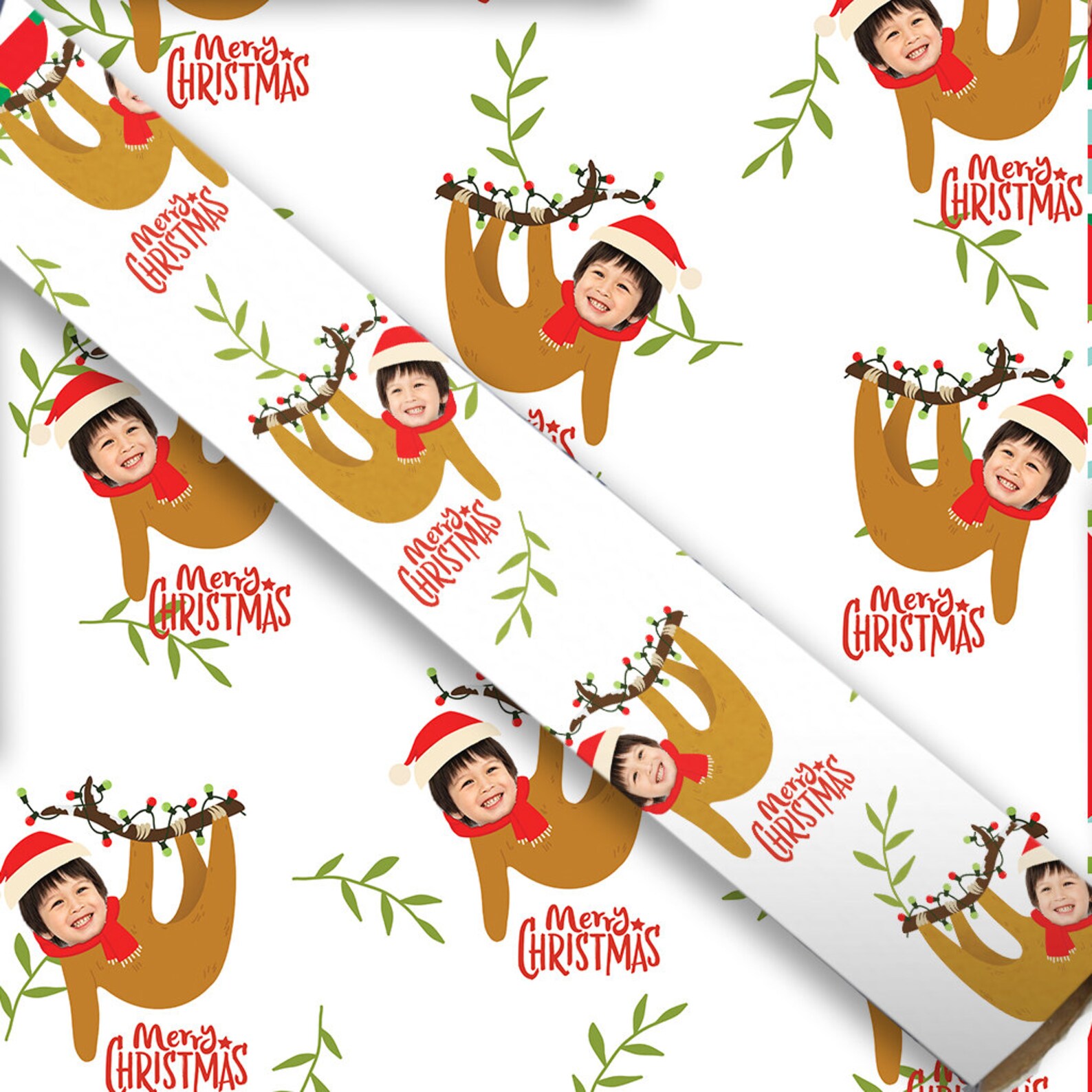 Sloth Wrapping Paperface Onphoto Wrapping Paper Christmas Etsy
