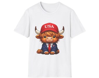 Schattige Schotse Hooglander in pak met Amerikaanse hoed | T-shirt met patriottische dieren
