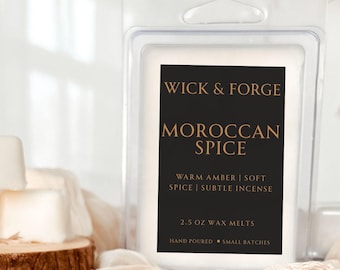 Pastillas de cera aromáticas con especias marroquíes, aroma cálido a incienso ámbar, fragancia acogedora para el hogar, cubos vertidos a mano.