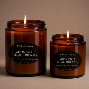 Rêves de lilas de minuit, parfum d'intérieur floral romantique, bougie ambrée en pot