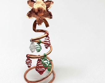 Copper Christmas Tree Sculpture, Handmade Holiday Centerpiece, Rustic Table Decor
