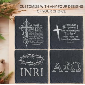 Christian Slate Coasters: Custom Engraved Bible Verses, Set of Four