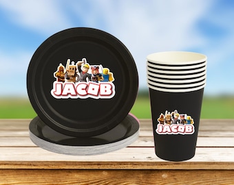 Custom Birthday Tableware Set, Personalized Video Game Inspired Party Supplies