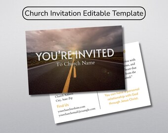 Church Invitation Flyer, Editable Canva Template, Printable Invite Card