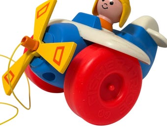 Vintage 1980 Fisher Price Little People Pull Toy Airplane Blue Red White 171