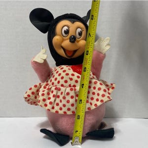 Vintage Walt Disney Minnie Mouse Gund Rubber Face Plush Roly Poly Rattle * afbeelding 3